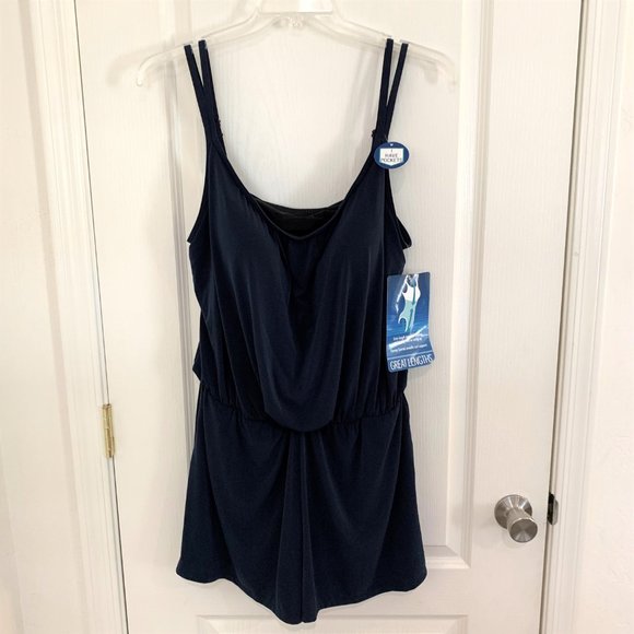 Great Lengths Blouson Romper Swimsuit Tummy Control Long Torso Navy Blue Size 20 - Picture 4 of 9